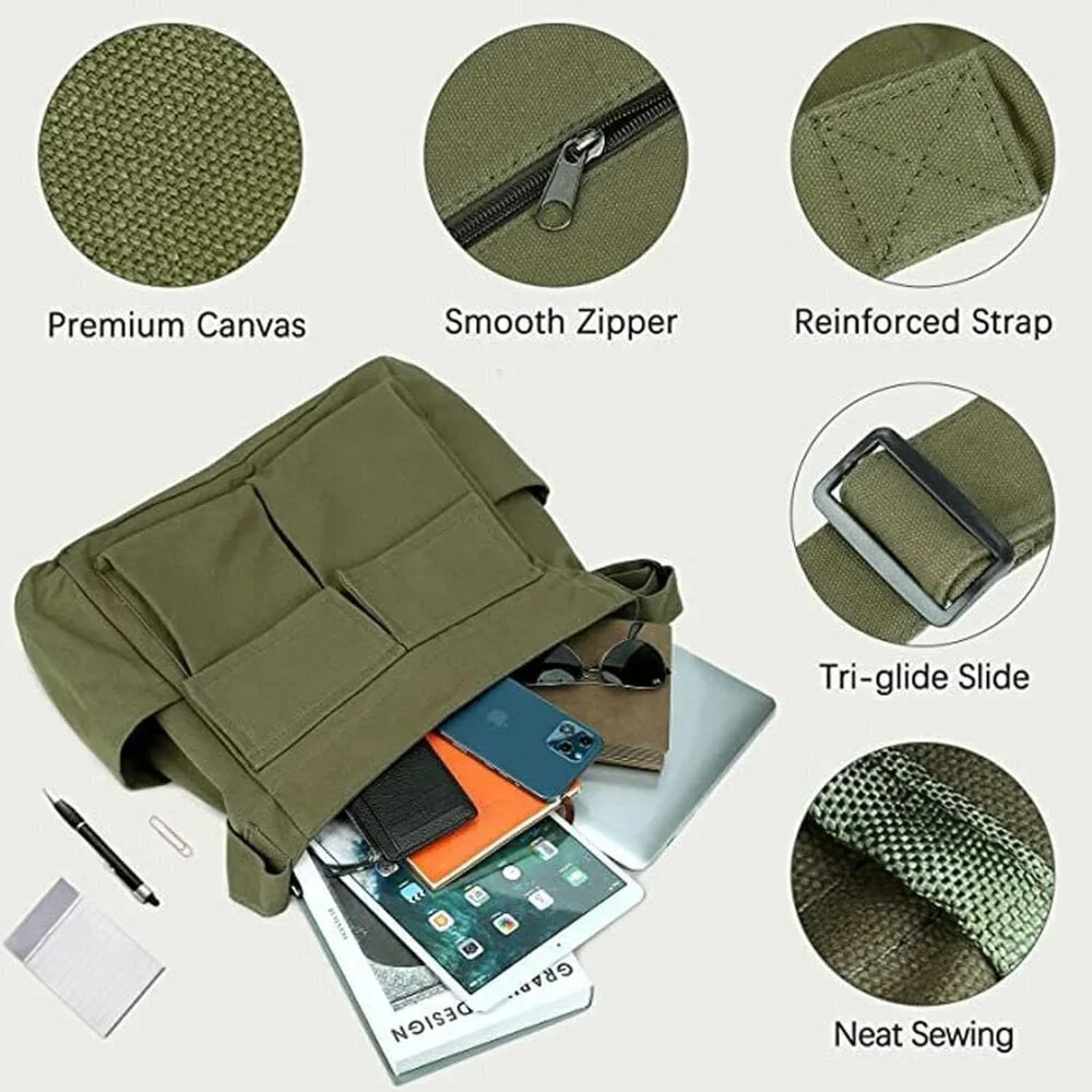 Canvas Messenger Bag Unisex Large Travel Crossbody with Fairy Grunge Bracelet